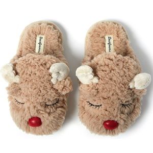 🆕 Dearfoams Holiday Reindeer Slippers - BIG Kids Size 2-3 (NWT)